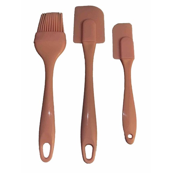 Two Pink Silicone Spatulas And One Basting Brush - Picture 1 of 3